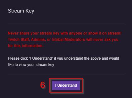 My Twitch Stream Key Twitch menu dashboard Stream Key confirmation 2