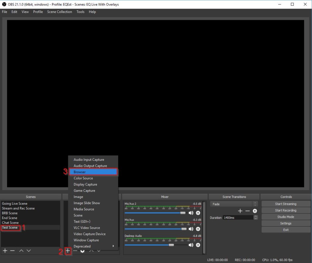 Example of OBS Overlay Twitch Overlay URL Create Browser Source 1
