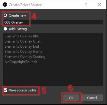 Example of OBS Overlay Twitch Overlay URL Create Browser Source 2