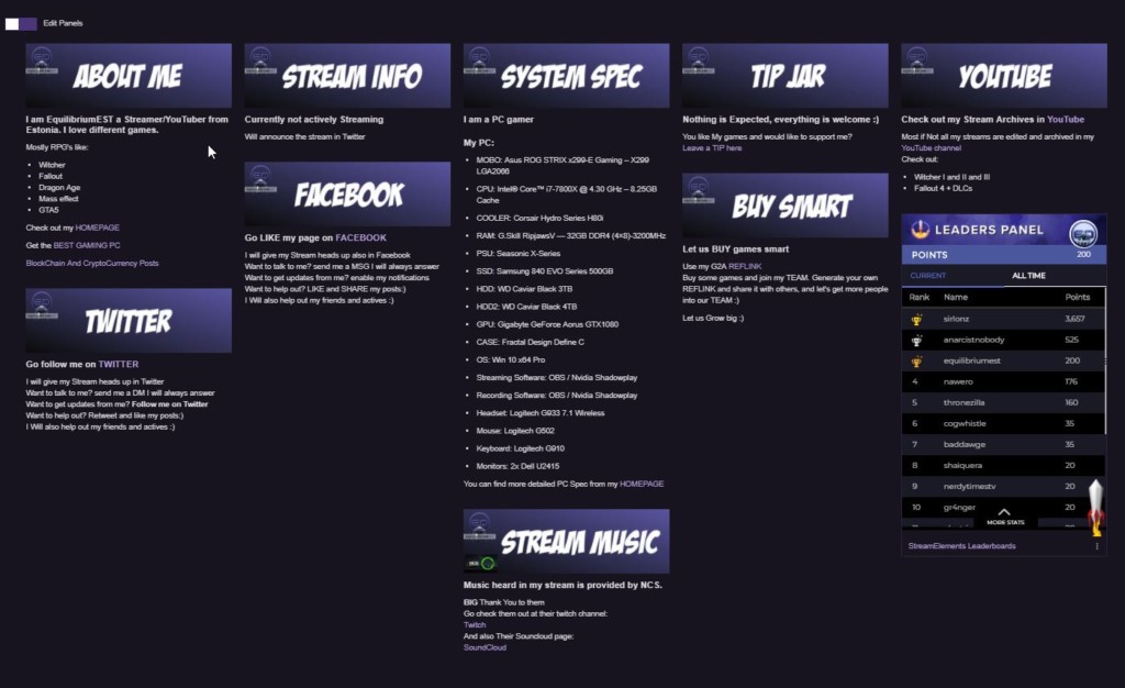 twitch about me panels